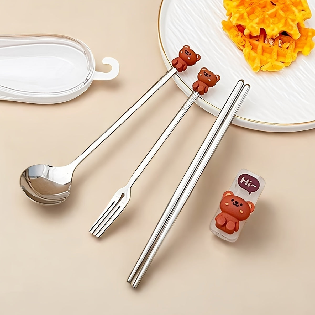 Portable Durable Cute Cartoon Dinnerware, Fork Spoon Chopstick Set with Box, Reusable 316 Stainless Steel Cutlery Set, Suitable for Students& Adults, Use In Home, School, Office,Outdoor Travel, Picnic