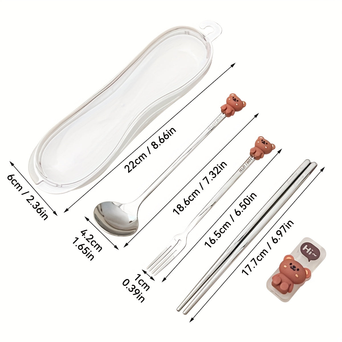 Portable Durable Cute Cartoon Dinnerware, Fork Spoon Chopstick Set with Box, Reusable 316 Stainless Steel Cutlery Set, Suitable for Students& Adults, Use In Home, School, Office,Outdoor Travel, Picnic