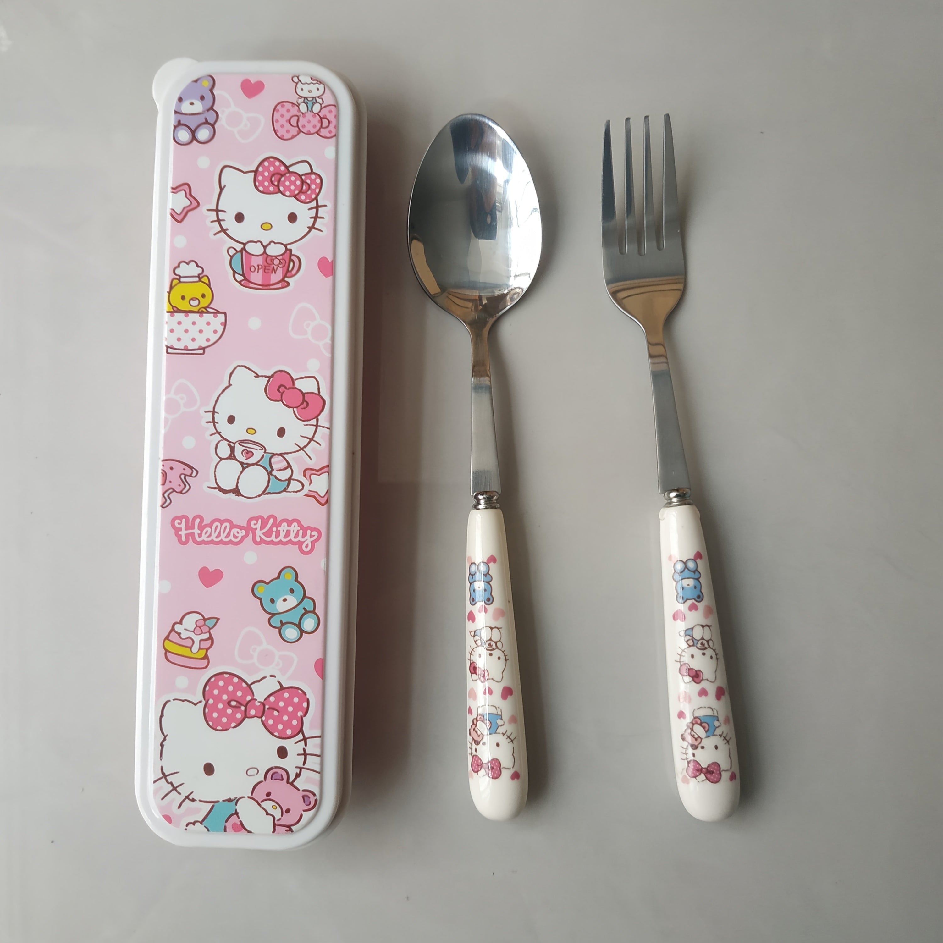2pcs Sanrio Stainless Steel Tableware Set - Portable Travel Spoon & Fork, Polished Finish, Ideal for Picnics & Daily Use, Camping Utensils|Playful Design|Durable Utensils, Camping Essentials|Playful Design|Durable Utensils, Camping Essentials