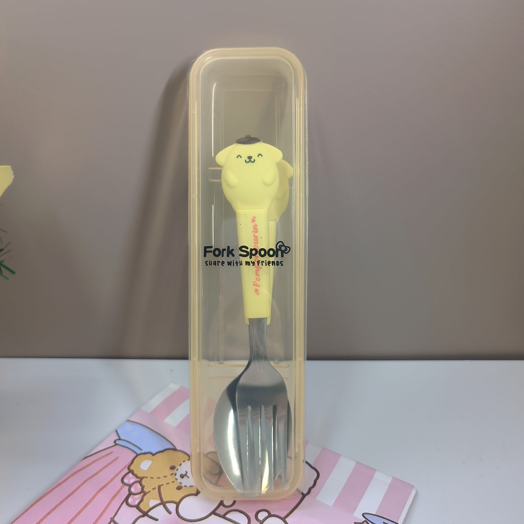 "SANRIO" 2pcs Stainless Steel Portable Cutlery Set, Cute Cartoon Cutlery Spoon And Fork, Outdoor Travel Spoon, Daily Office Or Home Essential Practical Items, Travel Portable, School Supplies, Student Prizes, Birthday Gifts, Easter