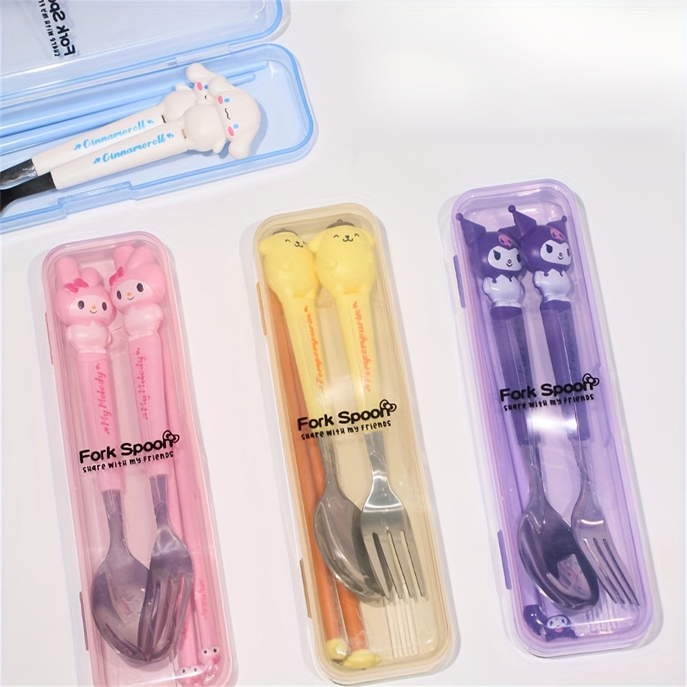 "SANRIO" 2pcs Stainless Steel Portable Cutlery Set, Cute Cartoon Cutlery Spoon And Fork, Outdoor Travel Spoon, Daily Office Or Home Essential Practical Items, Travel Portable, School Supplies, Student Prizes, Birthday Gifts, Easter