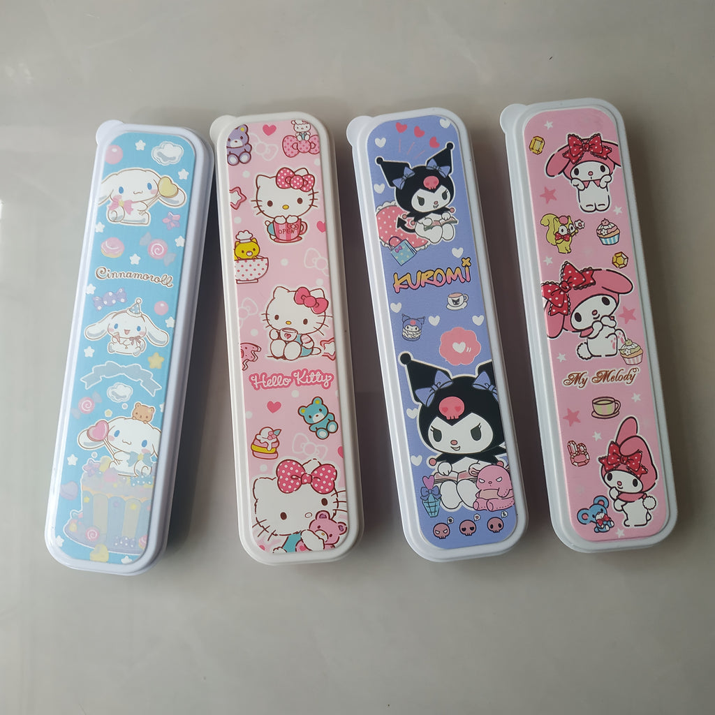 2pcs Sanrio Stainless Steel Tableware Set - Portable Travel Spoon & Fork, Polished Finish, Ideal for Picnics & Daily Use, Camping Utensils|Playful Design|Durable Utensils, Camping Essentials|Playful Design|Durable Utensils, Camping Essentials