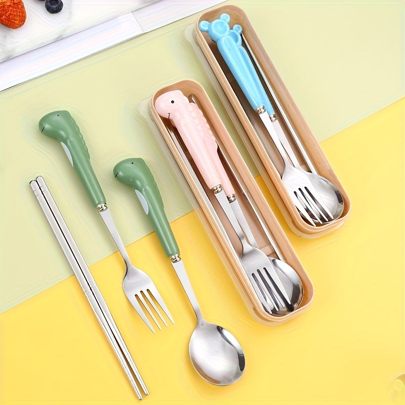 2pcs stainless steel portable cutlery set, white goose ceramic handle stainless steel portable cutlery set, cutlery spoon and fork, outdoor travel spoon, perfect for school, camping, weekend travel, very suitable