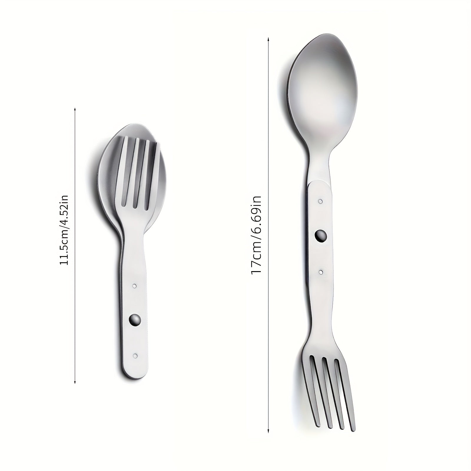 2pcs set, 2-in-1 multifunctional stainless steel cutlery with folding spoon and fork combo, perfect for hiking, camping, or backpacking trips