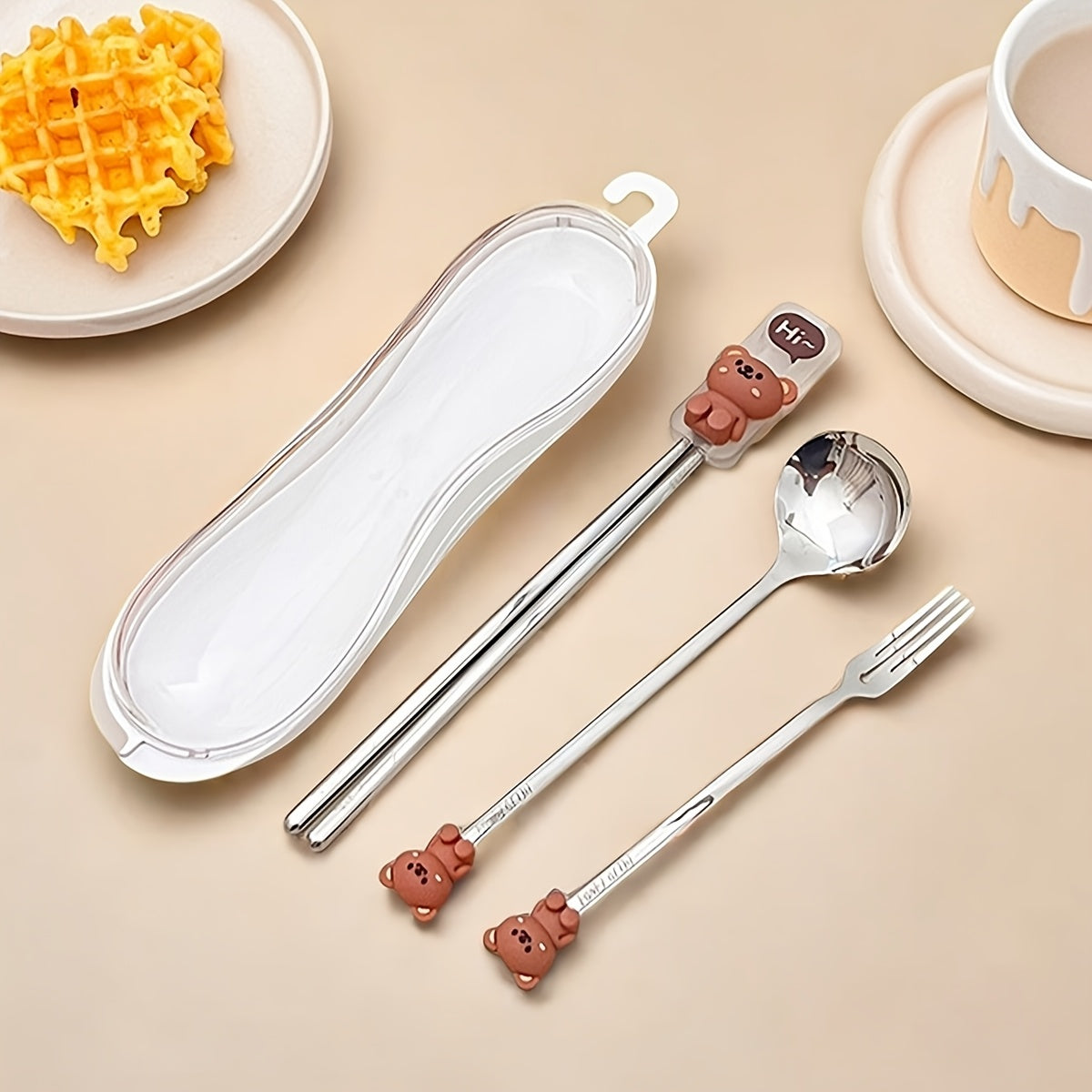 Portable Durable Cute Cartoon Dinnerware, Fork Spoon Chopstick Set with Box, Reusable 316 Stainless Steel Cutlery Set, Suitable for Students& Adults, Use In Home, School, Office,Outdoor Travel, Picnic